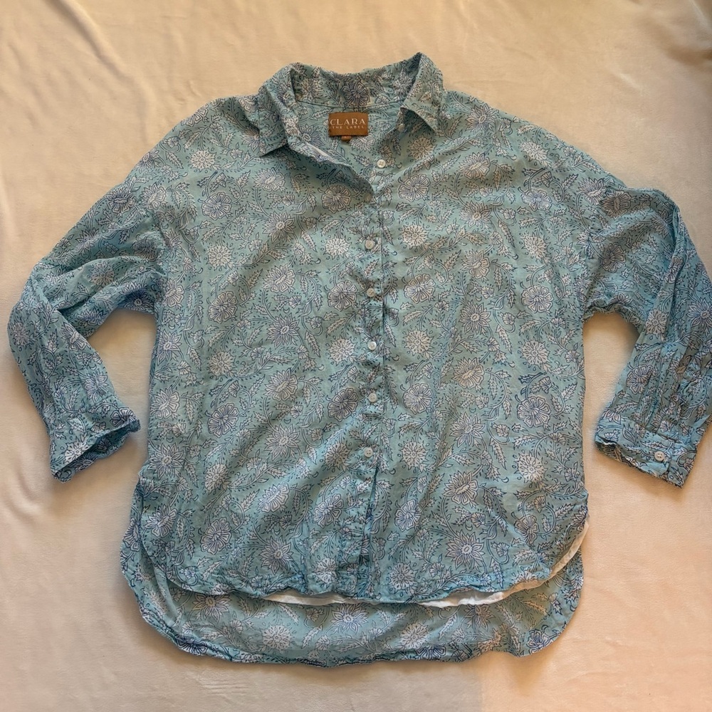 Clara the Label Aqua Blue Floral Cotton Button Up Shirt - Picture 2 of 8